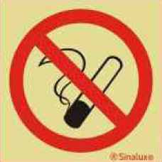 SIN26702 - Pictogramme de Sécurité Photo-luminescent 'Défense de Fumer' 100 x 100 mm SINALUX No Smoking Photoluminescent Safety Sign 26702